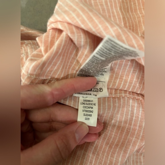 Old Navy Button Down Shirt Long Sleeve Mens Medium Pink White Stripe Linen Blend - Picture 5 of 9